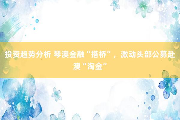 投资趋势分析 琴澳金融“搭桥”，激动头部公募赴澳“淘金”