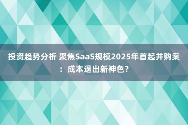 投资趋势分析 聚焦SaaS规模2025年首起并购案：成本退出新神色？