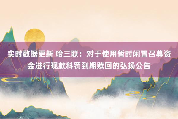 实时数据更新 哈三联：对于使用暂时闲置召募资金进行现款科罚到期赎回的弘扬公告